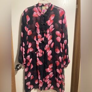 Original Anthony NY Floral Black and Pink Sheer Kimono